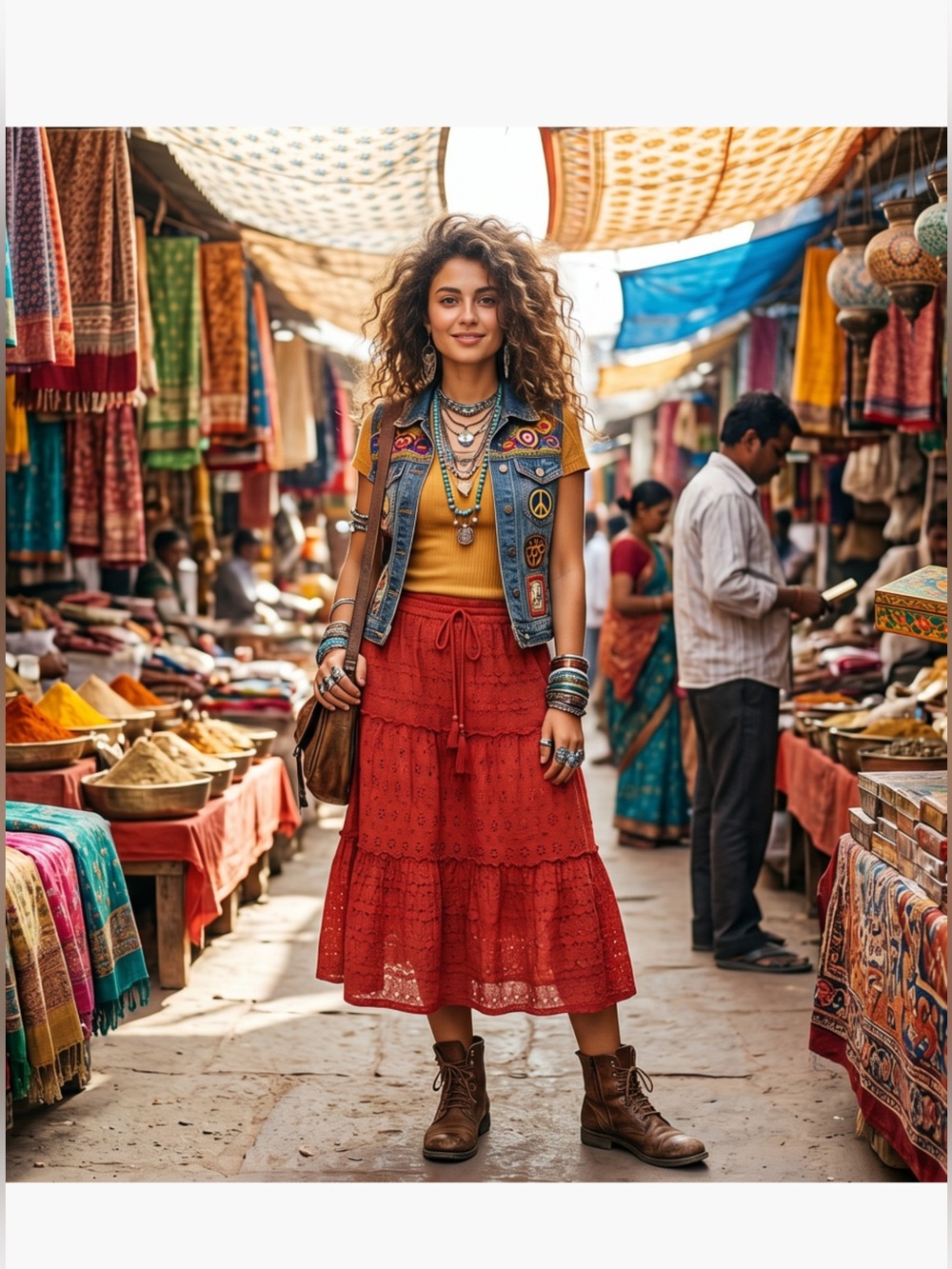 Mexx Red Eyelet Midi Skirt